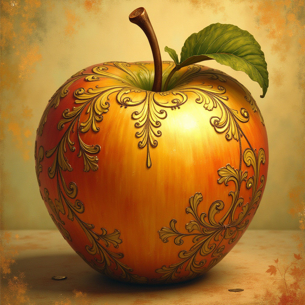 Ornate Golden Apple in Art Nouveau Style