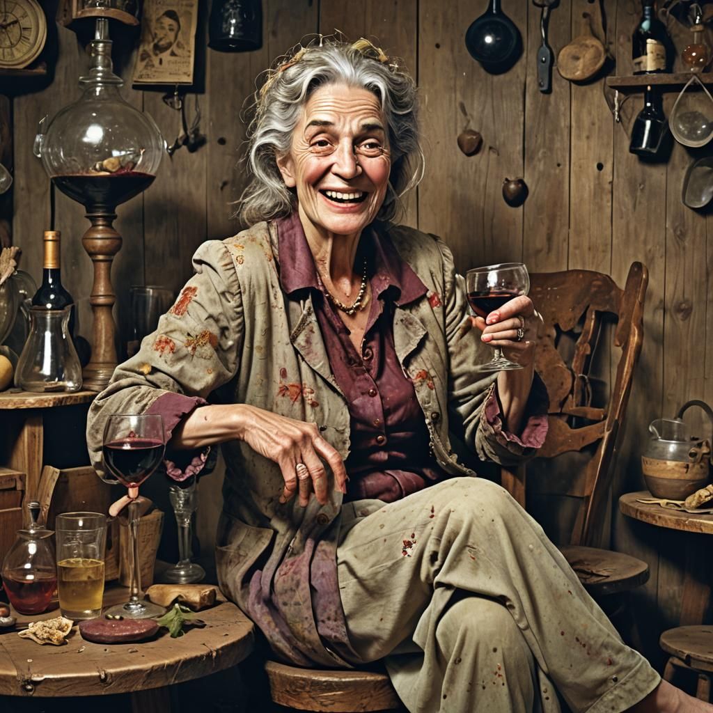 Whimsical Portrait of Woman in Tavern, Hyperrealistic Render...