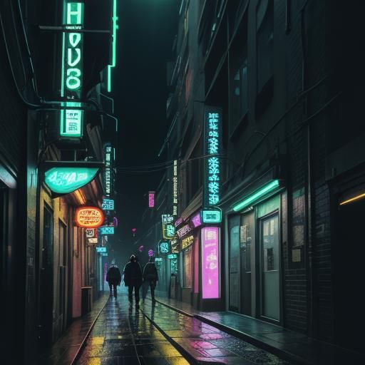 Woman in Neon Alleyway: Cyberpunk Concept Art