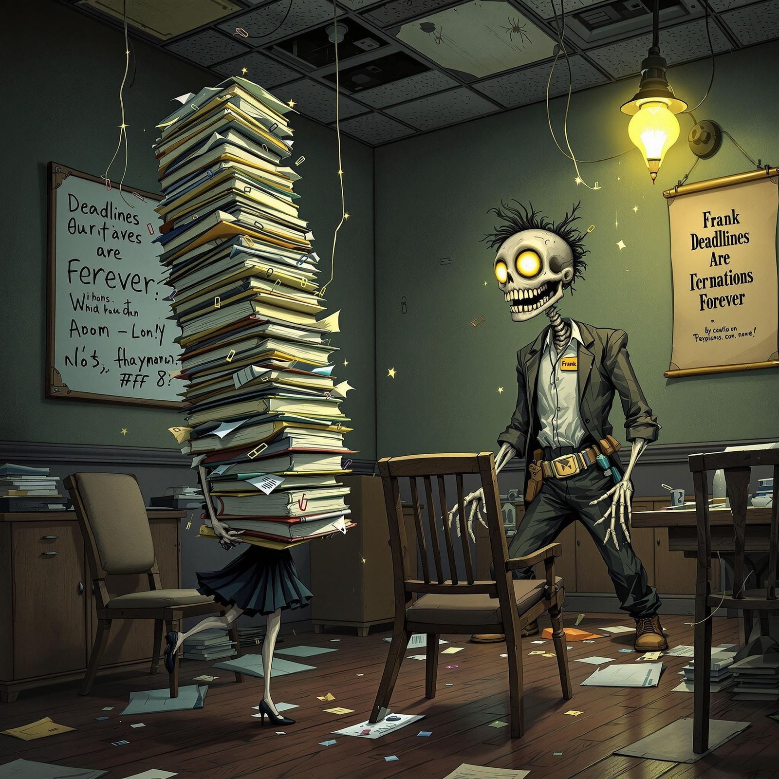 Whimsical Gothic Fairy in Dimly Lit Office