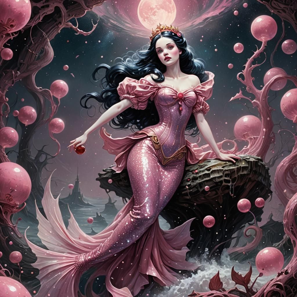 Snow White Space Mermaid in Gothic Horror Style