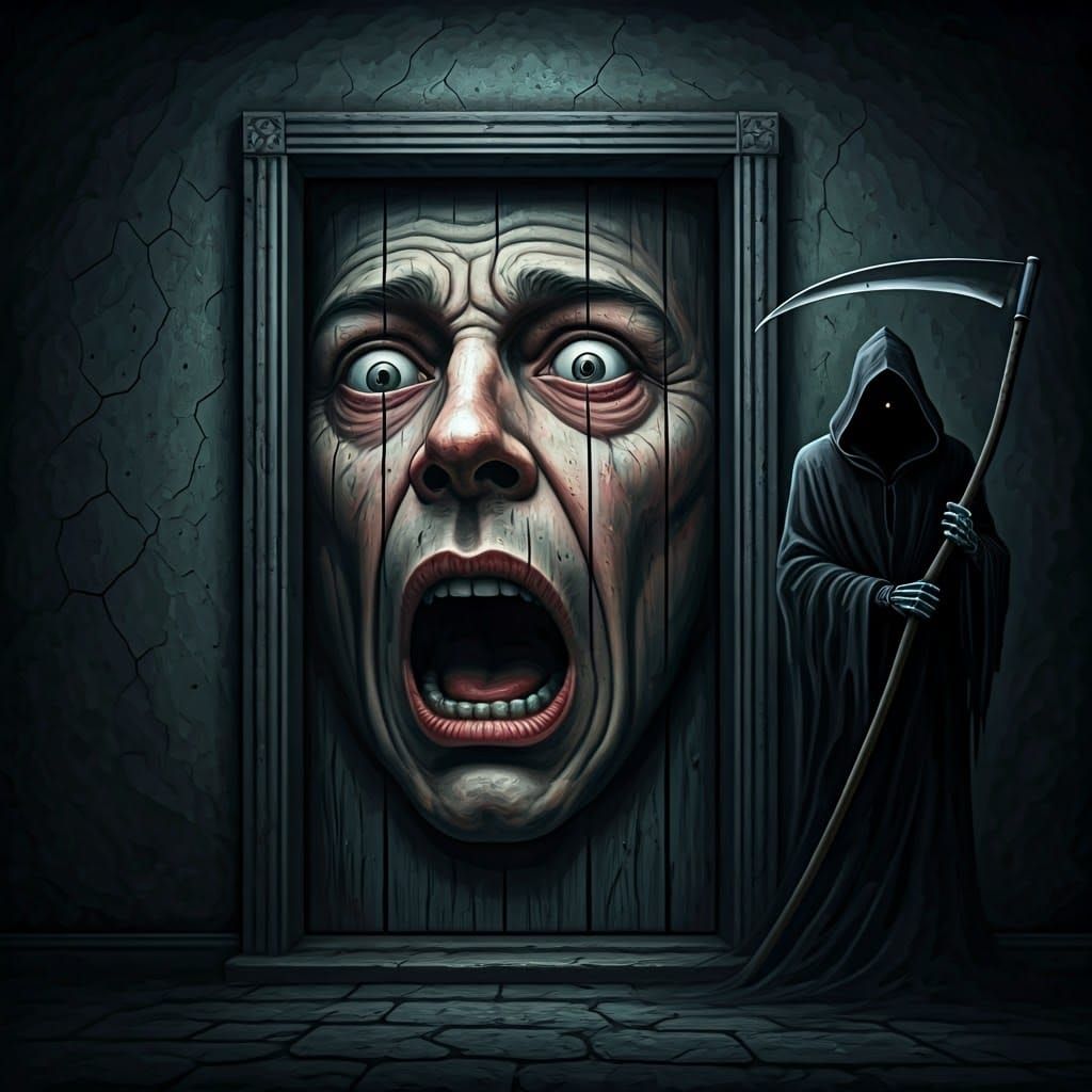 Grotesque Fear: Face in Wood, Beksiński Style