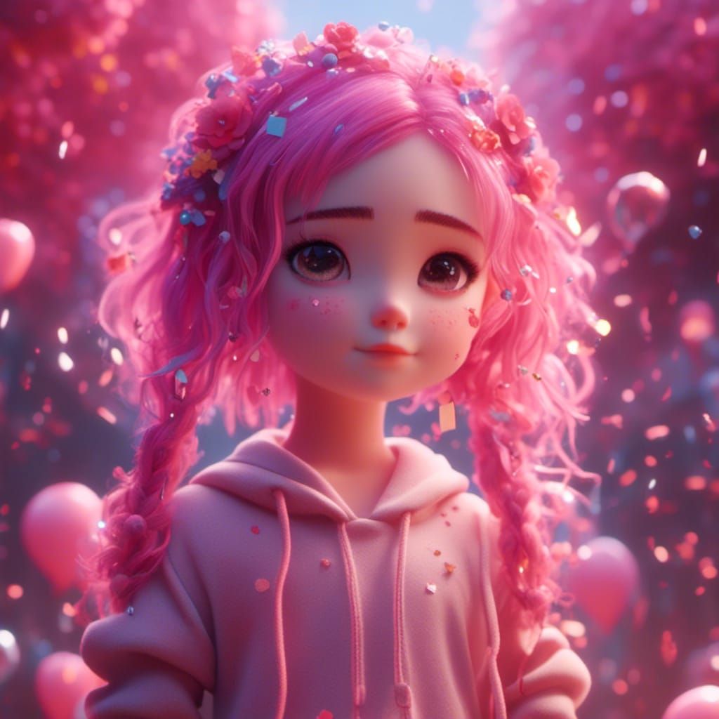 Gacha Girl with Pink Hair, Detailed Fantasy Art