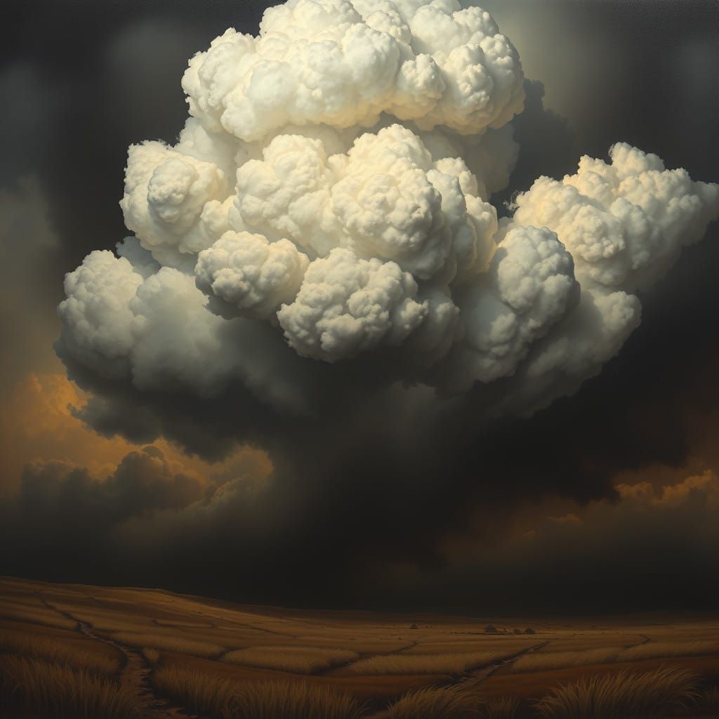 Surreal Stormy Skies in Intricate, Dreamlike Painting