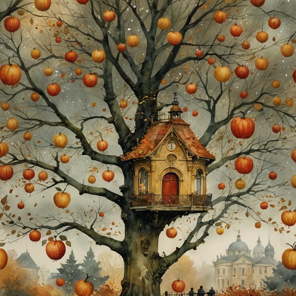 Autumn Cafe Rotunda in Impasto Watercolor