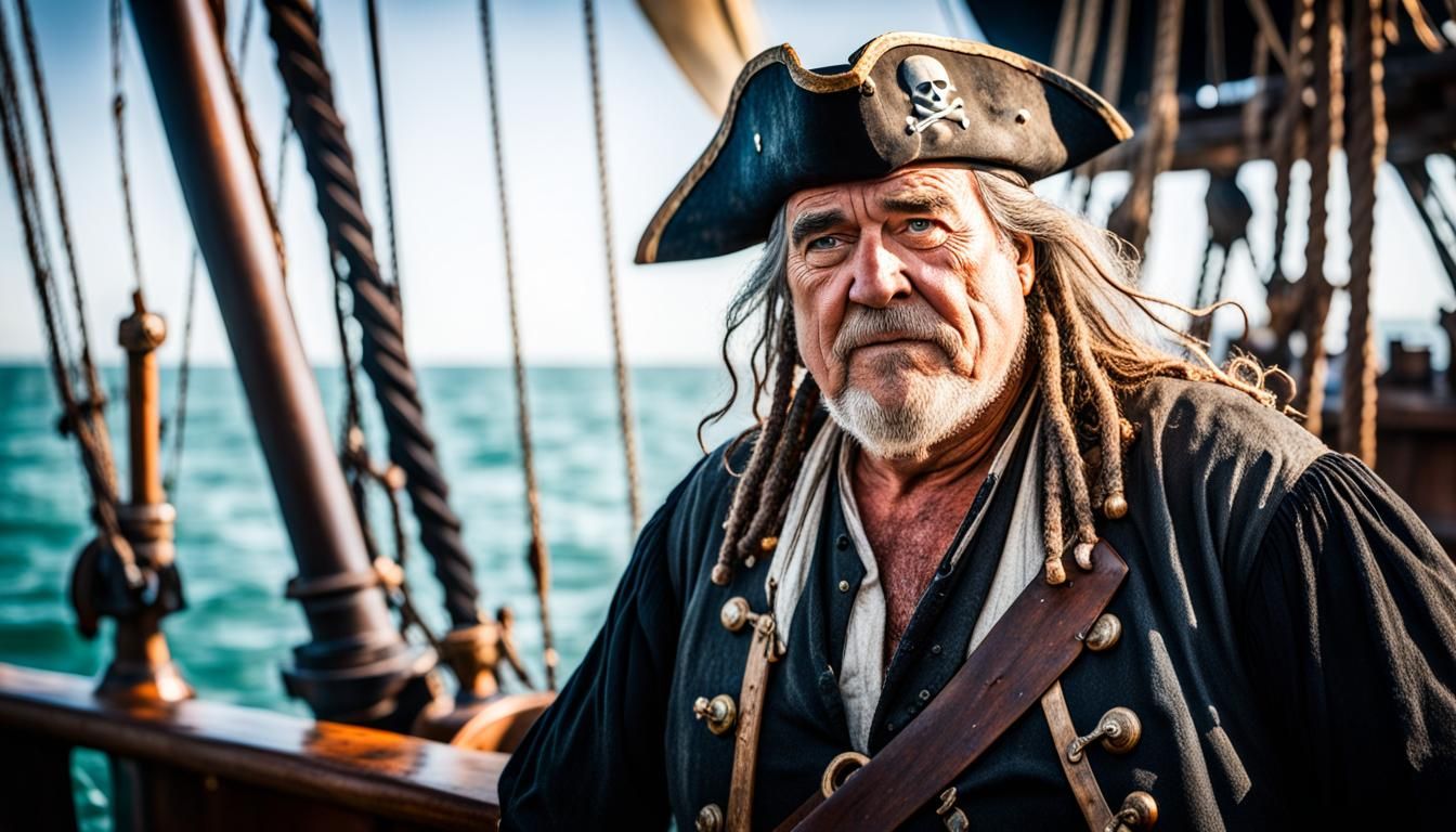 Weathered Pirate on Heaving Ship, Professional Photo