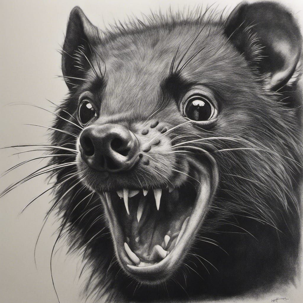 Realistic Tasmanian Devil Charcoal Drawing