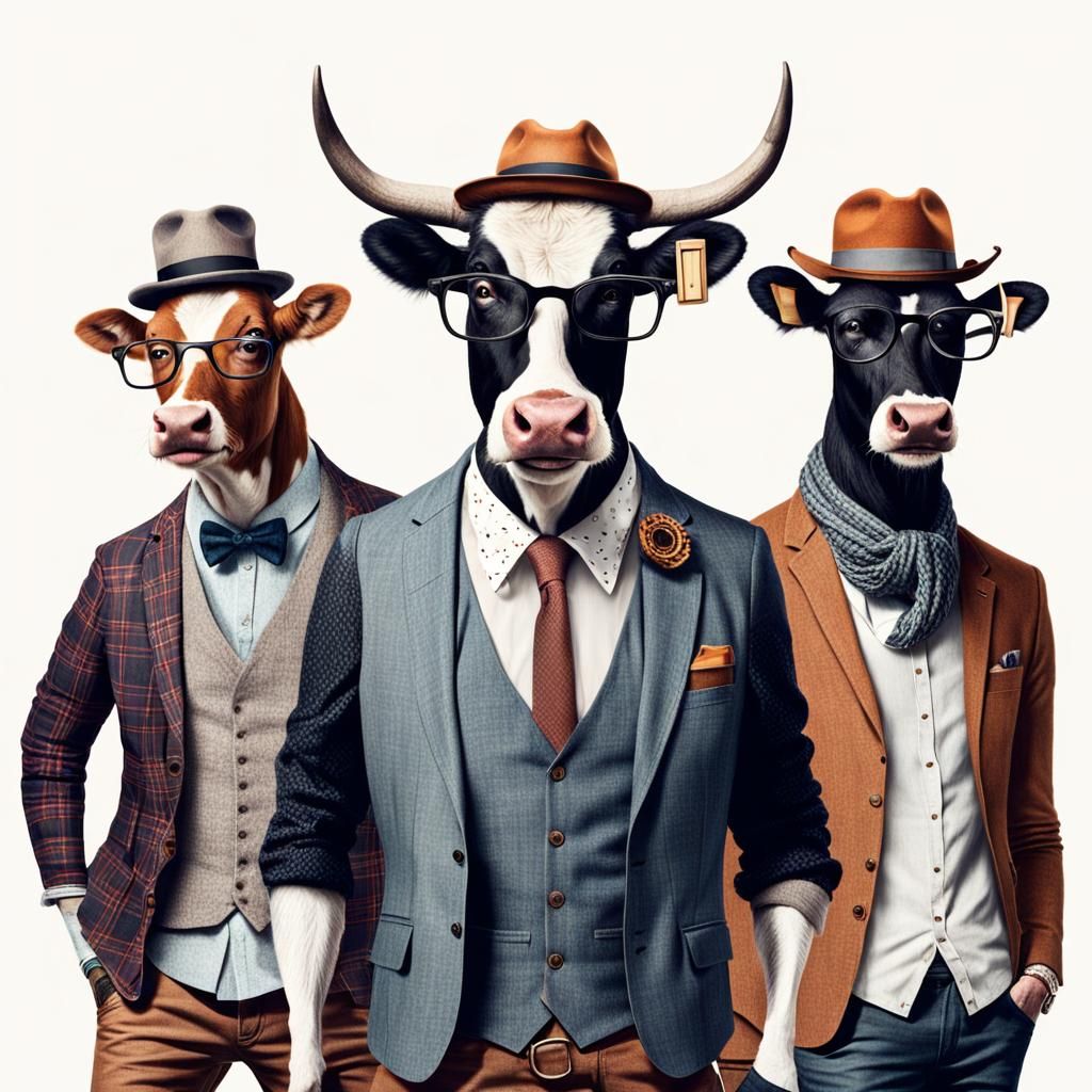 Hipster Cow Dancing with Friends