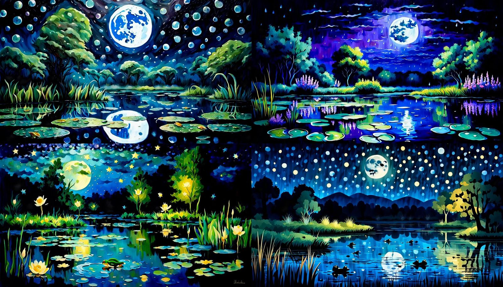 Peaceful Moonlit Pond at Night with Reflections