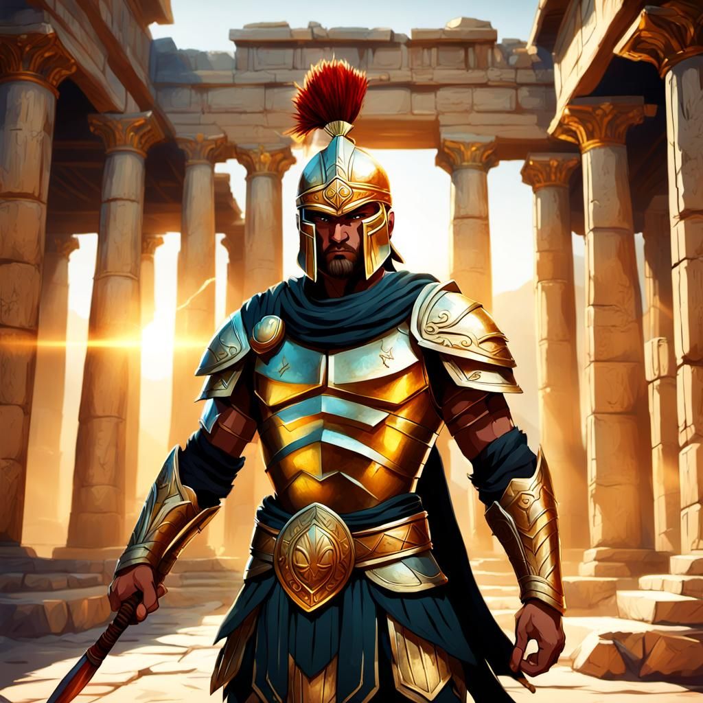 Young Spartan Warrior in Anime-Inspired Concept Art