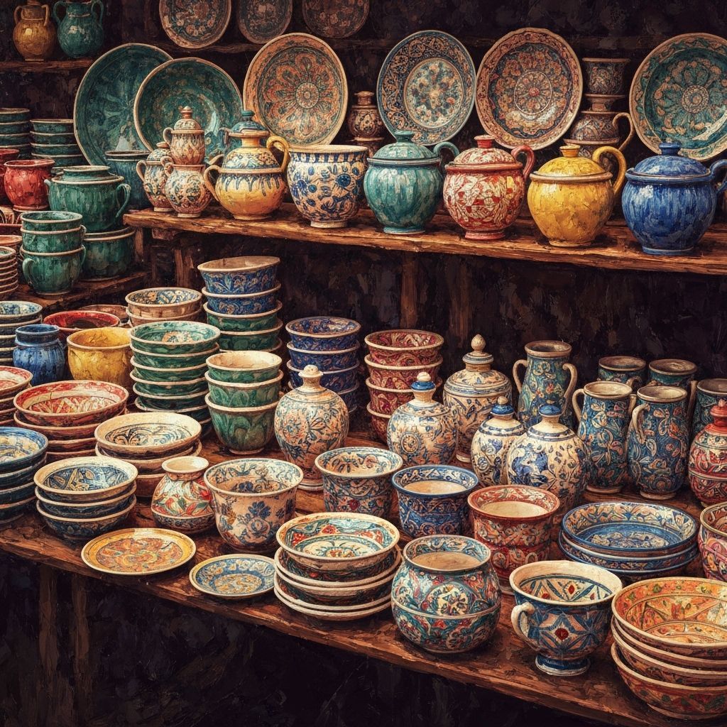 Vibrant Market Ceramics in Textured Oil and Acrylic Style