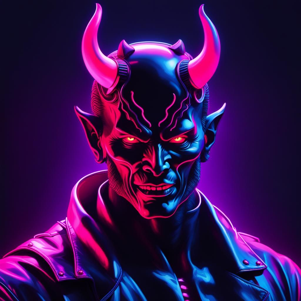 Synthwave Devil in Neon Retro Style