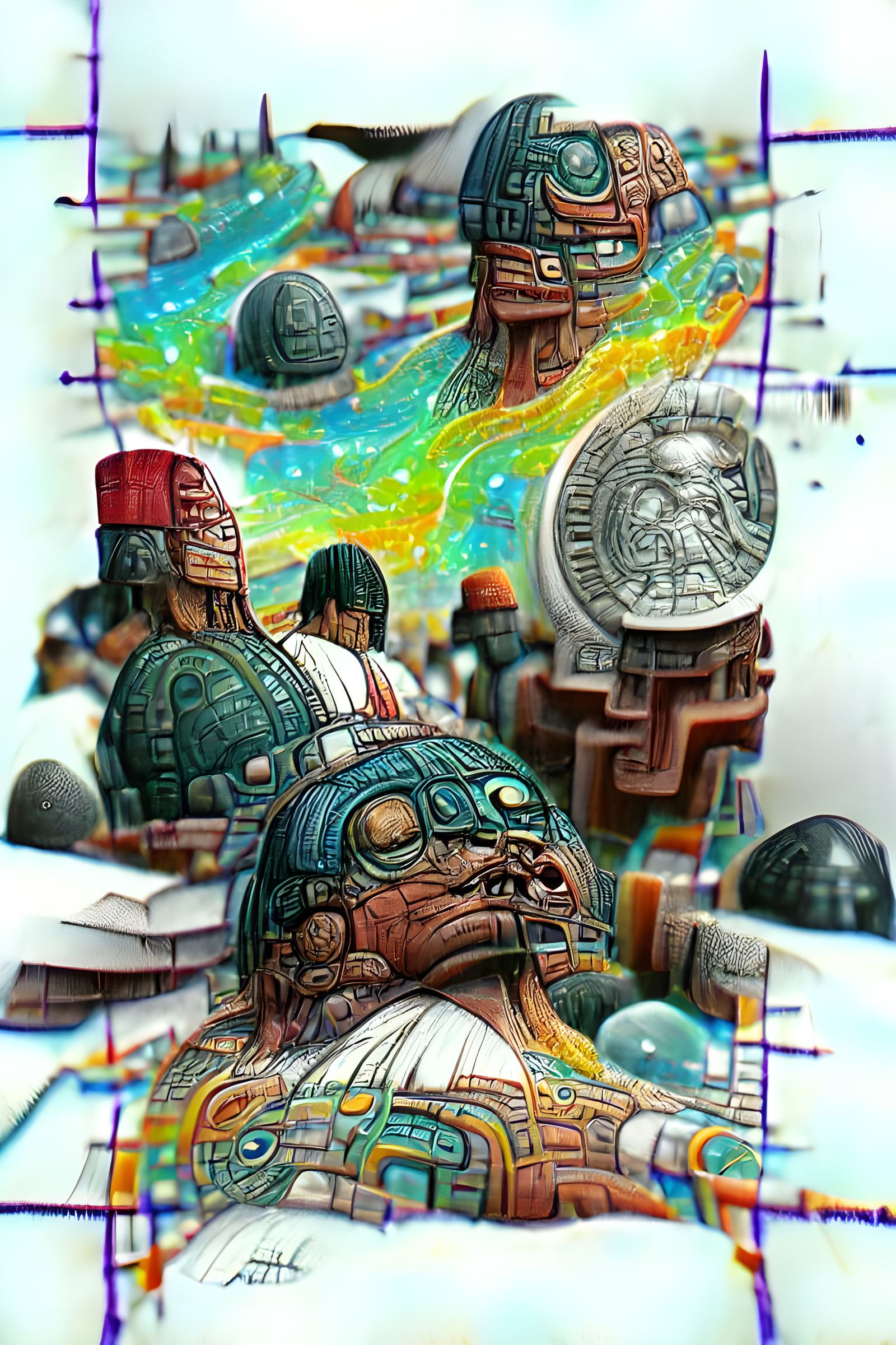Aztec Marbles in Space: Moebius Artstation Style
