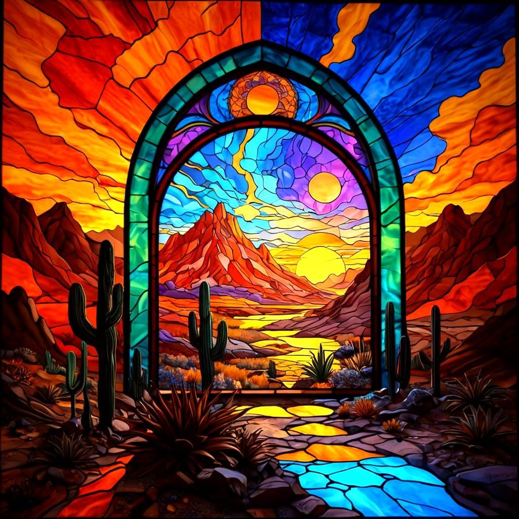 Glowing Plasma Stained Glass Southwest Landscape