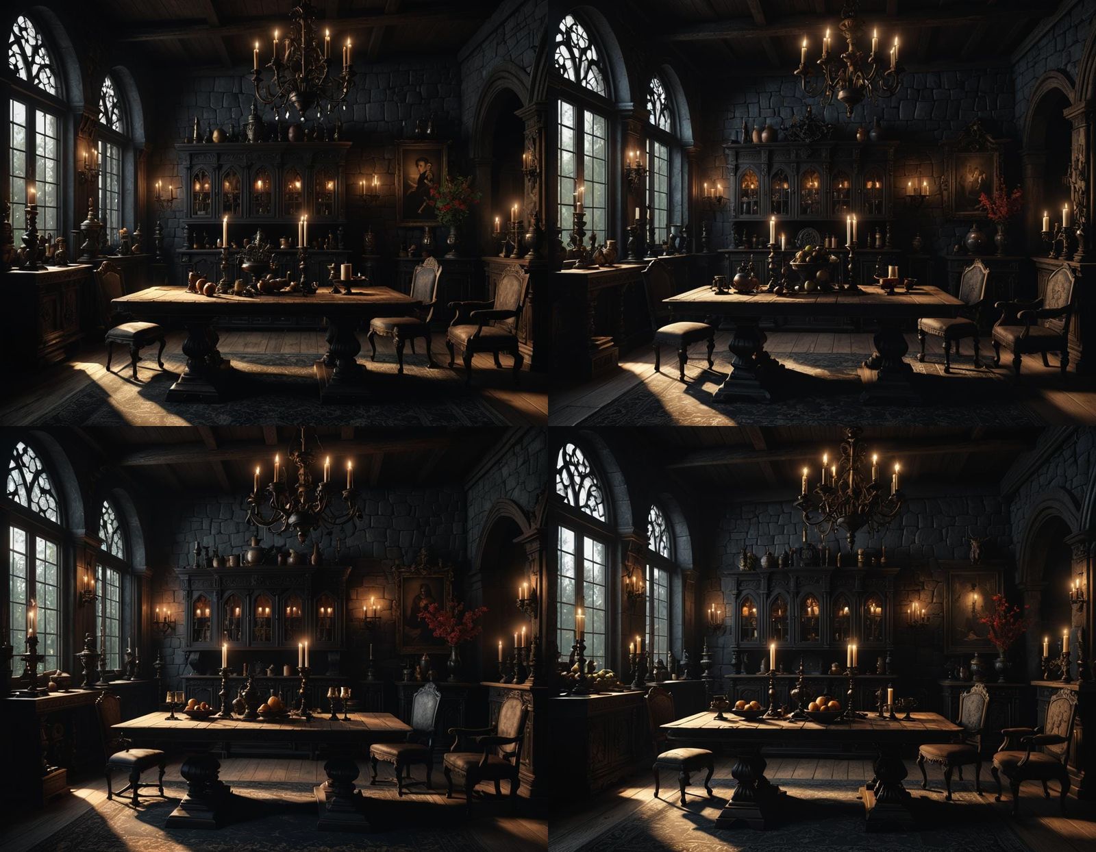 Dark Gothic Living Room with Candelabras in Unreal Engine