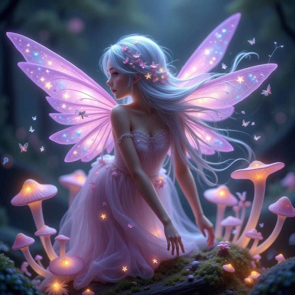 Whimsical Fairy with Luminous Aura in Magical Forest