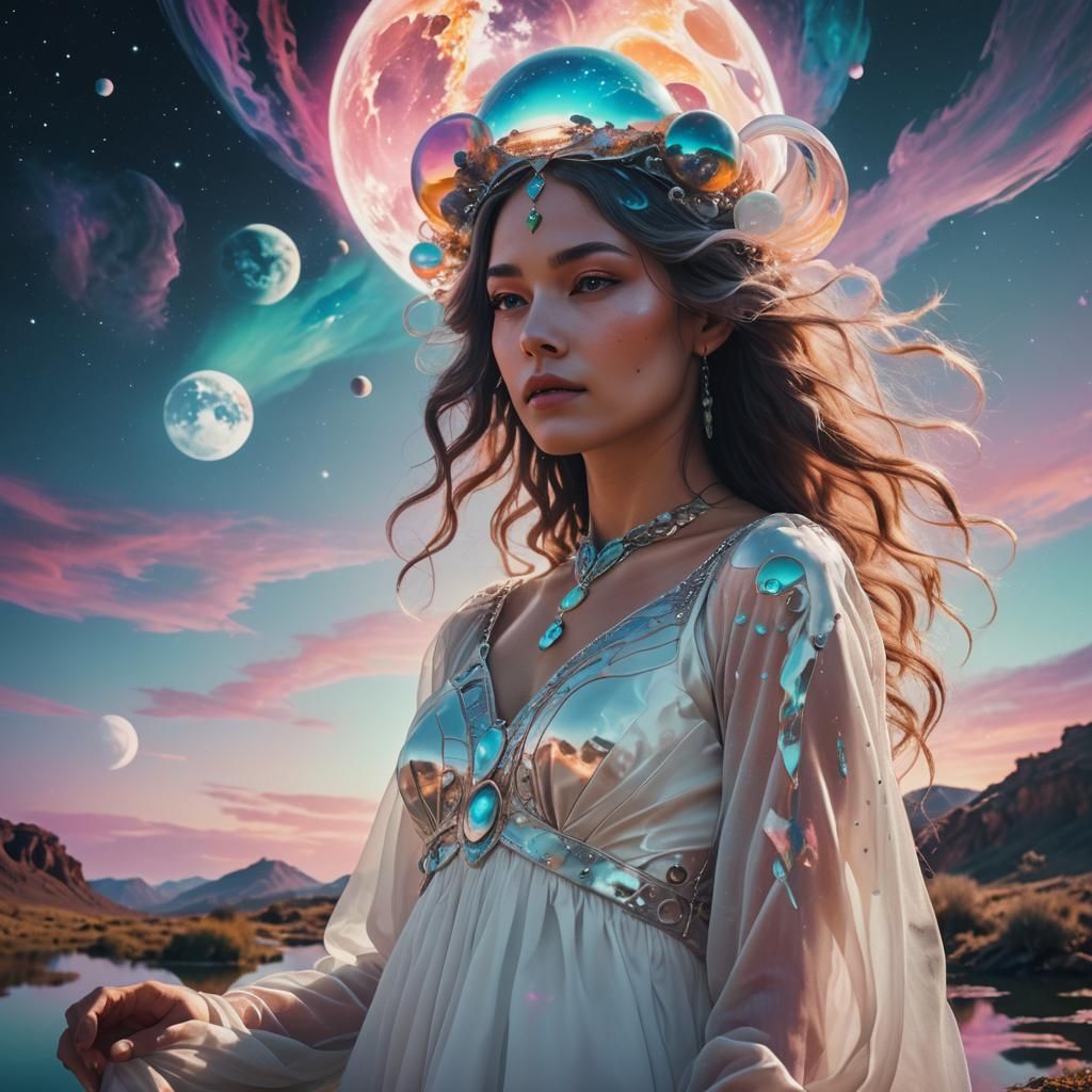 Surreal Double Exposure Portrait on Alien Planet