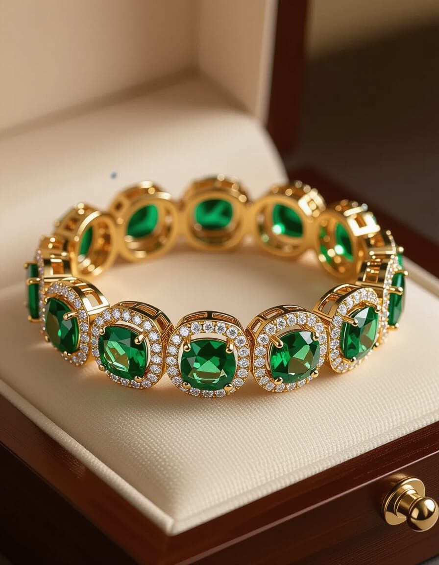 Regal Emerald and Diamond Bangle in Studio Lighting
