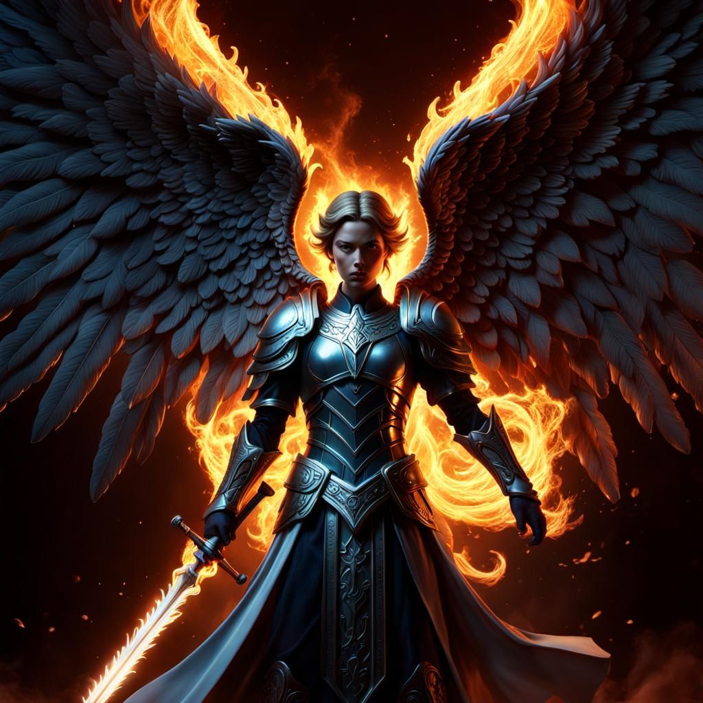 Angel Silhouette with Metatron Cube in Matte Painting Style