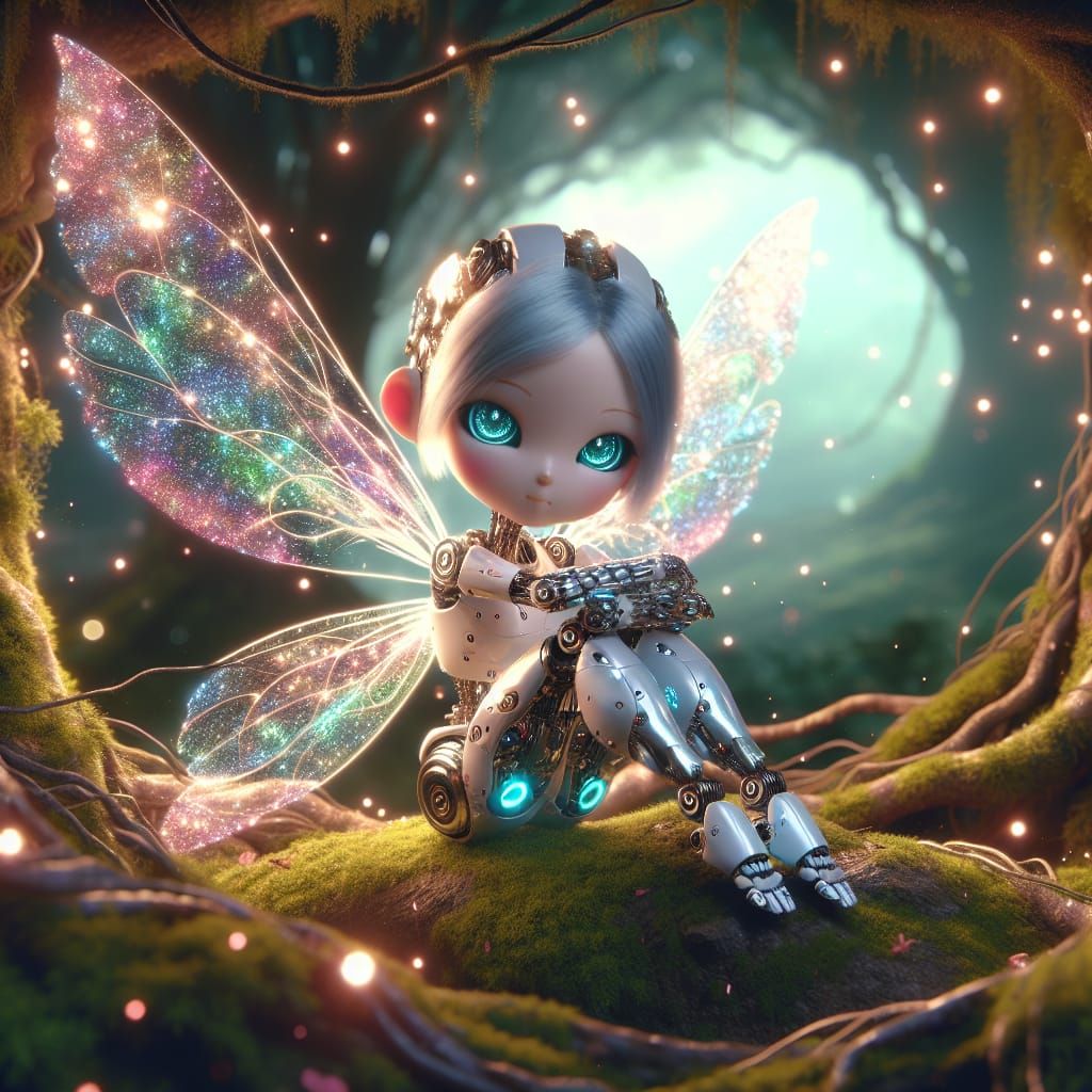 Chibi Cyborg Fairy in Mystical Forest