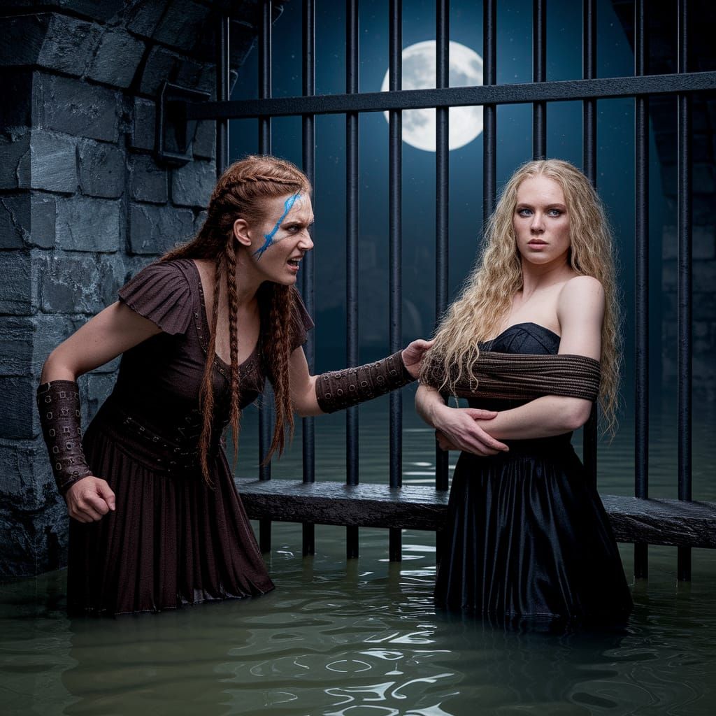 Fierce Viking Princess Guards Prisoner in Dungeon
