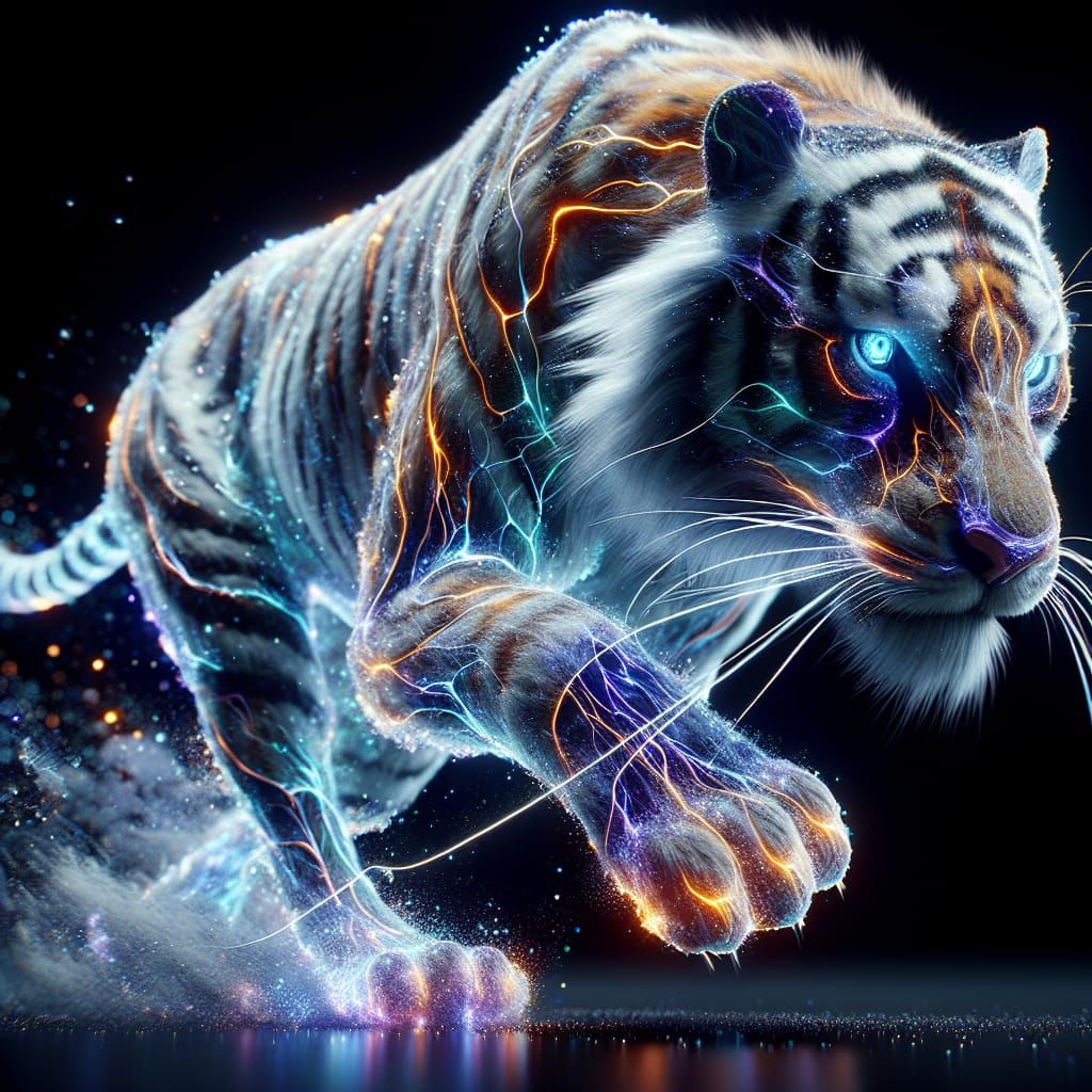 Hyperrealistic Tiger Dissolving into Magical Dust