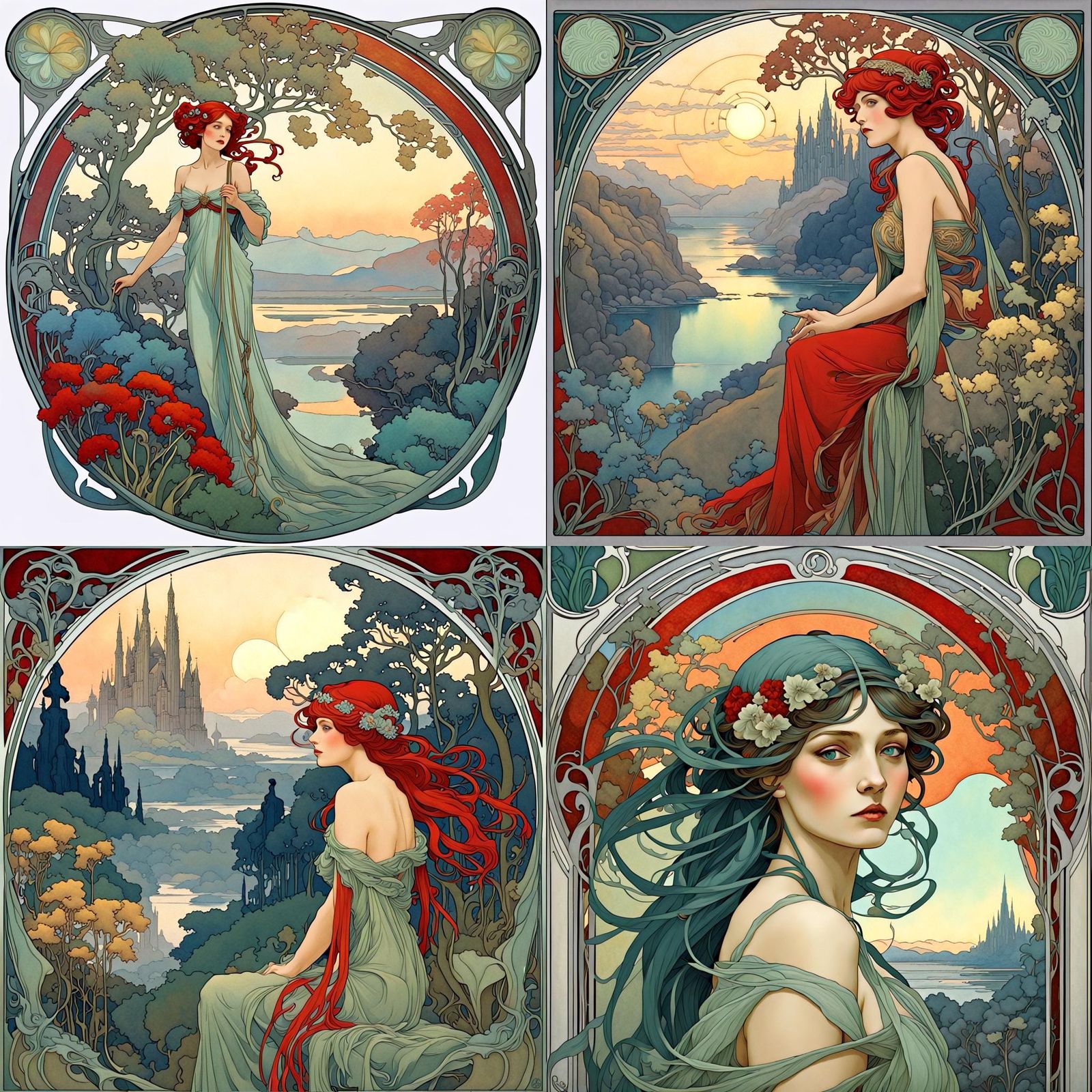 Art nouveau, mucha, beautiful fantasy landscape, palette (sh...