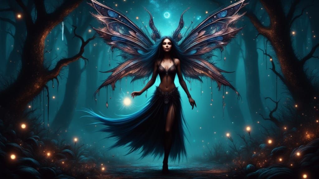 Elf Druid Hunts in Dark Forest, Dreamcatcher Staff