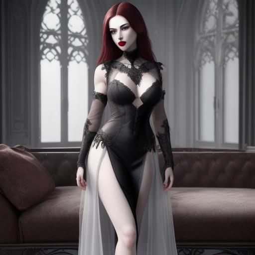 Gothic Vampire Portrait in Bedroom, Digital Art