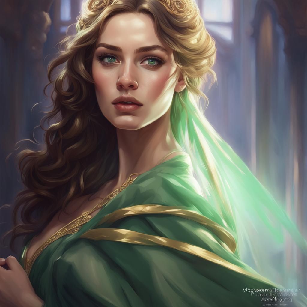 Brunette in Gold Ballgown, Hyperdetailed Portrait