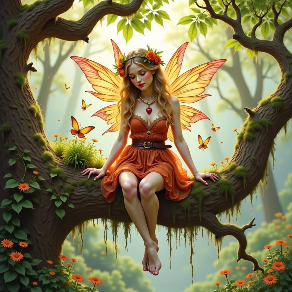 Autumn Fairy in Enchanted Forest Illustration