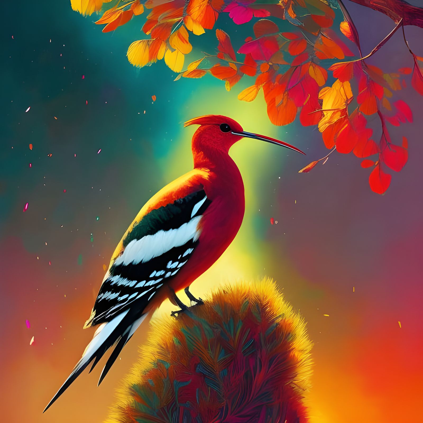 Colorful Hoopoe Bird Portrait: Digital Painting