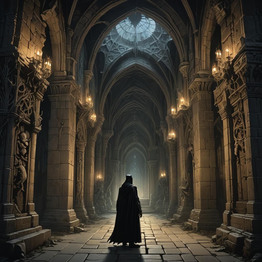 Baby Dracula in Dark Fantasy Castle Hallway