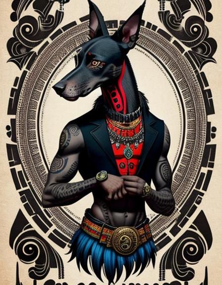 Xoloitzcuintle Dog with Tribal Tattoos in Bold Style