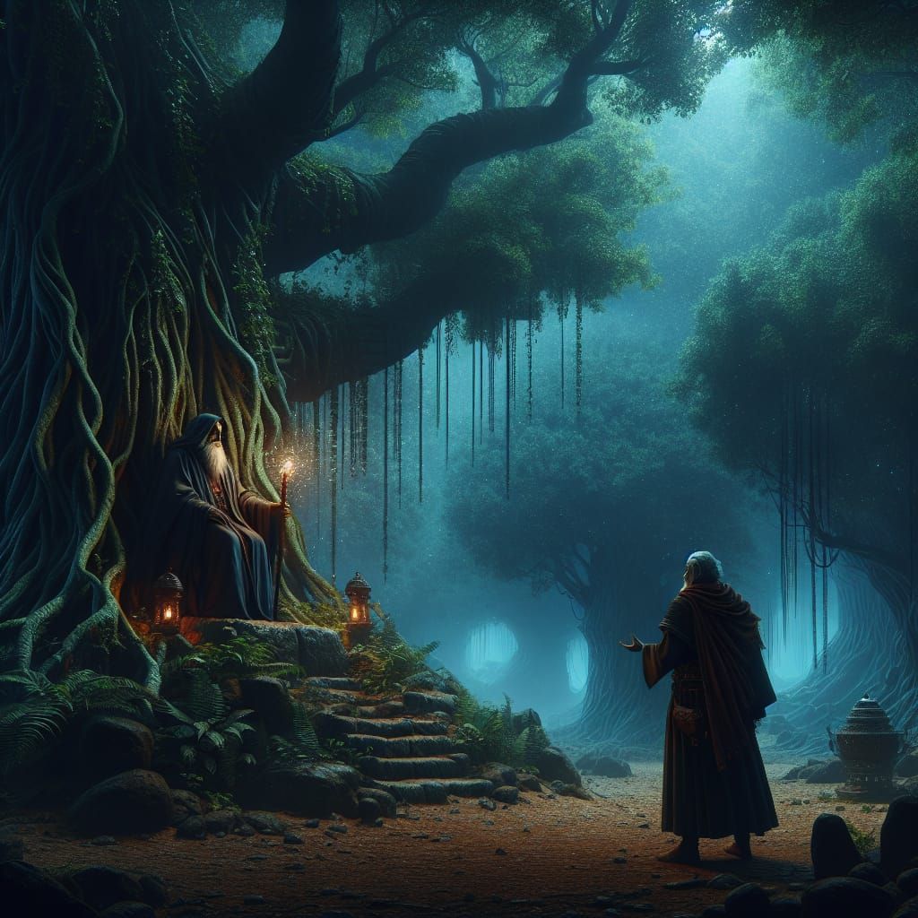 Enchanted Forest Encounter in Matte Painting Style