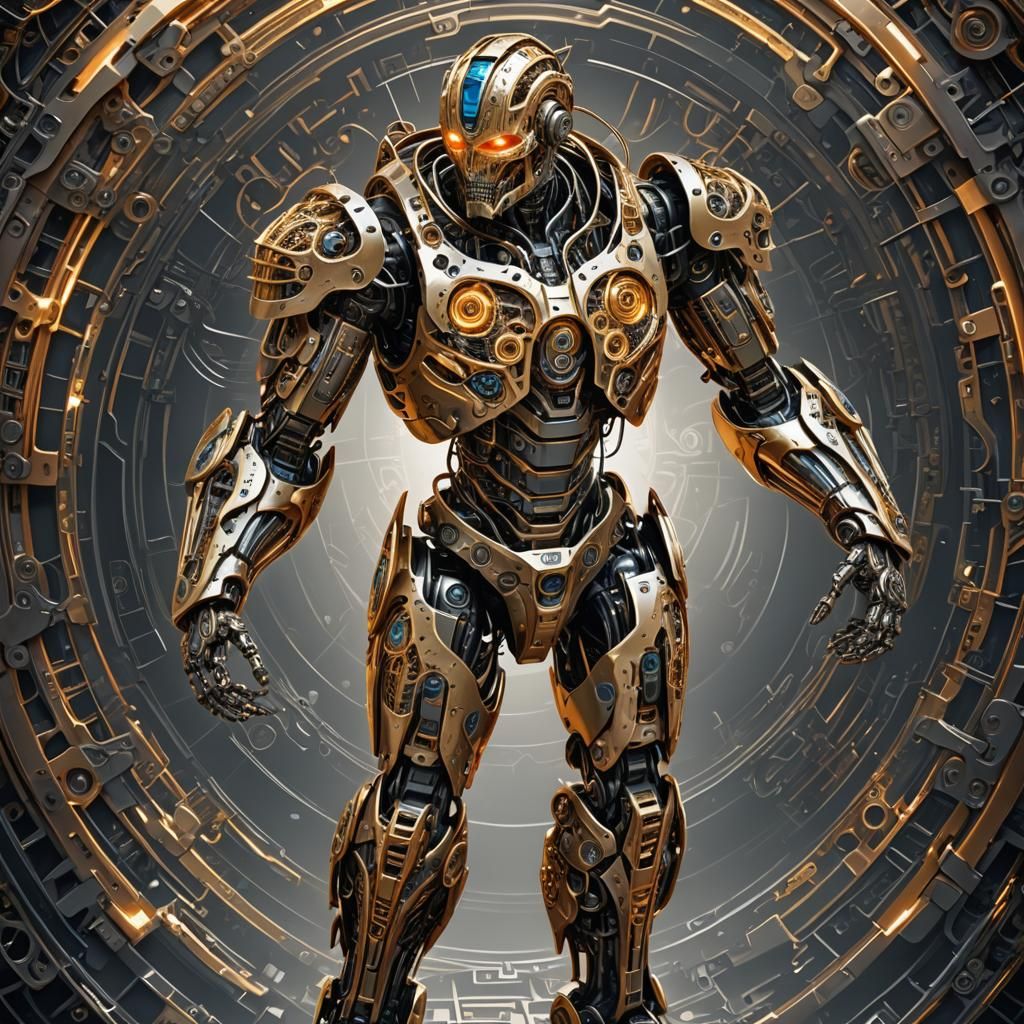 Cybernetic Achilles with Glowing Circuitry in Cyberpunk Styl...