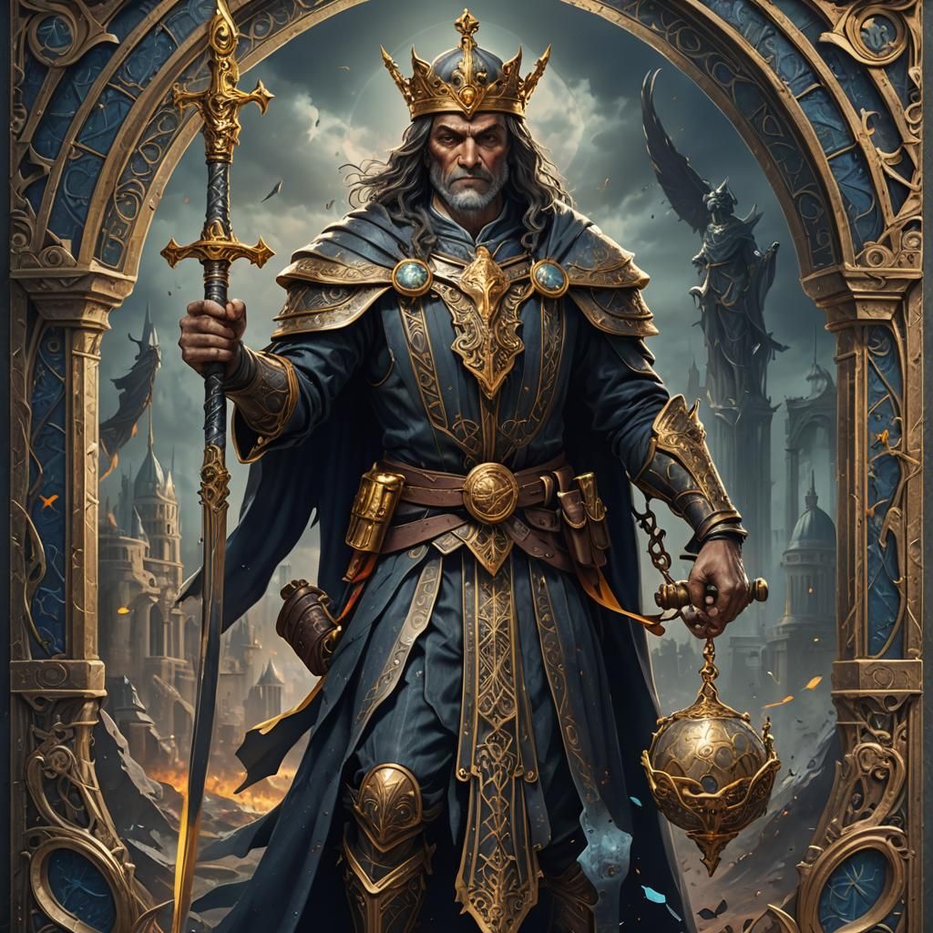 Justice Tarot Card with Blind Judge in Matte Painting