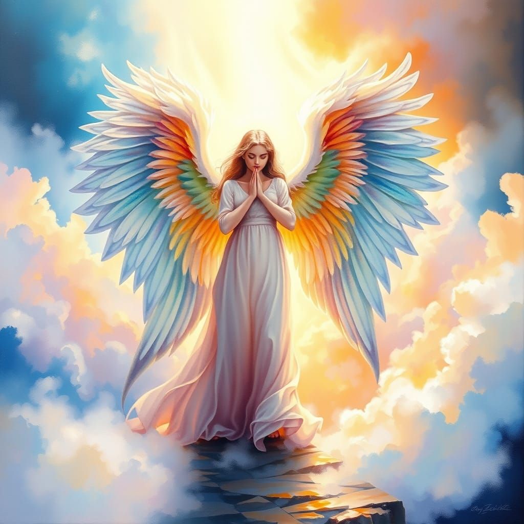 Angel of Transcendence in Vibrant Gouache Impressionism