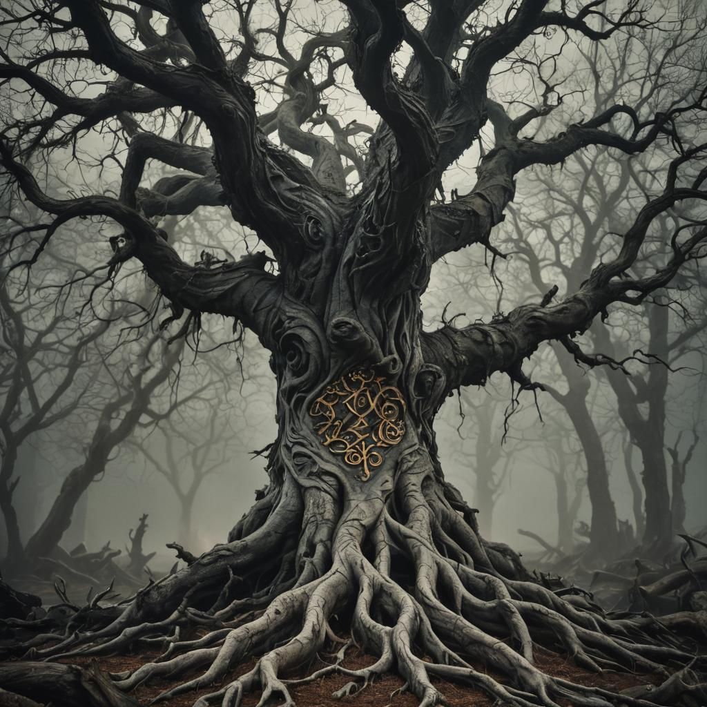 Mystical Tree with Runes in Dark Fantasy Style