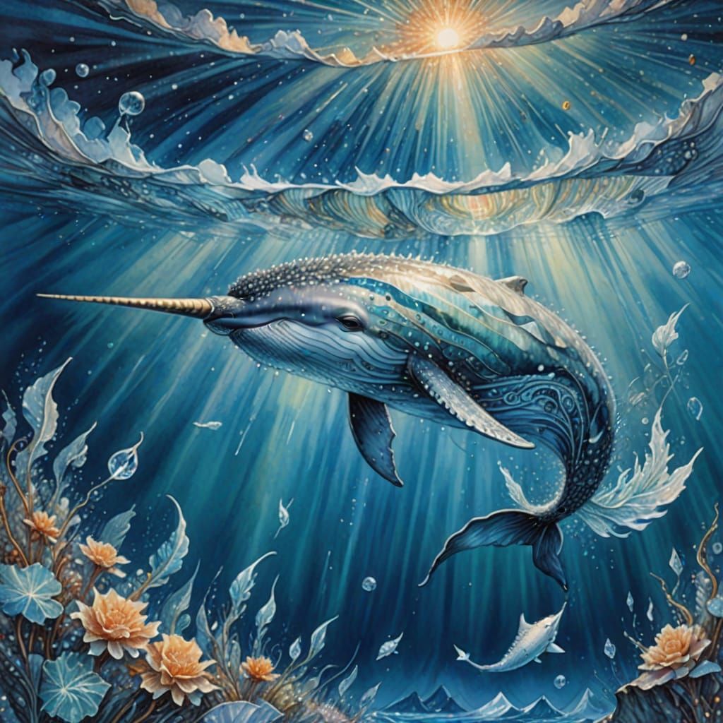 Majestic Narwhal in Ethereal Arctic Waters