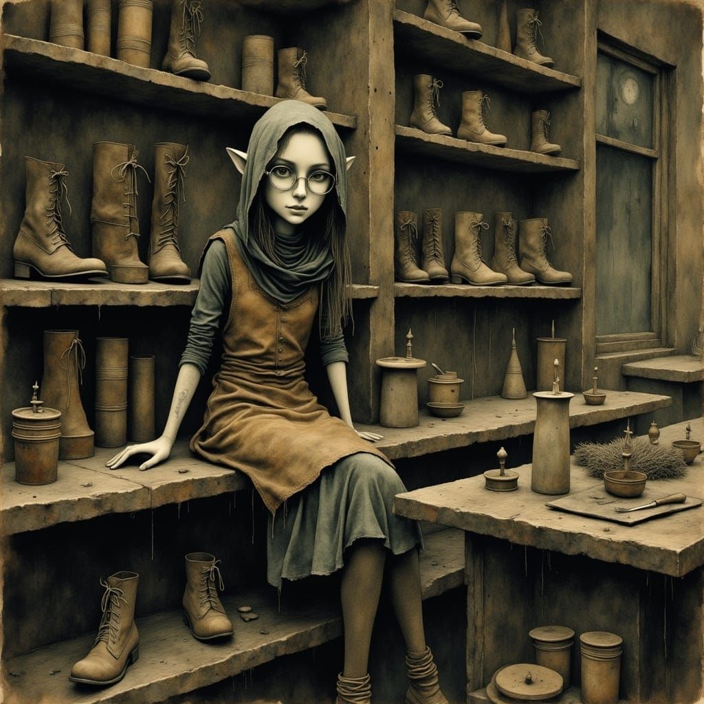 Elf Cobbler on Shelf in Detailed 3D Render