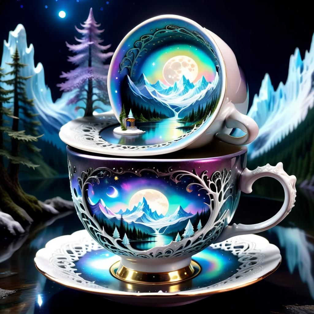 Holographic Teacup: Starry Moonlit Fairyland Kingdom