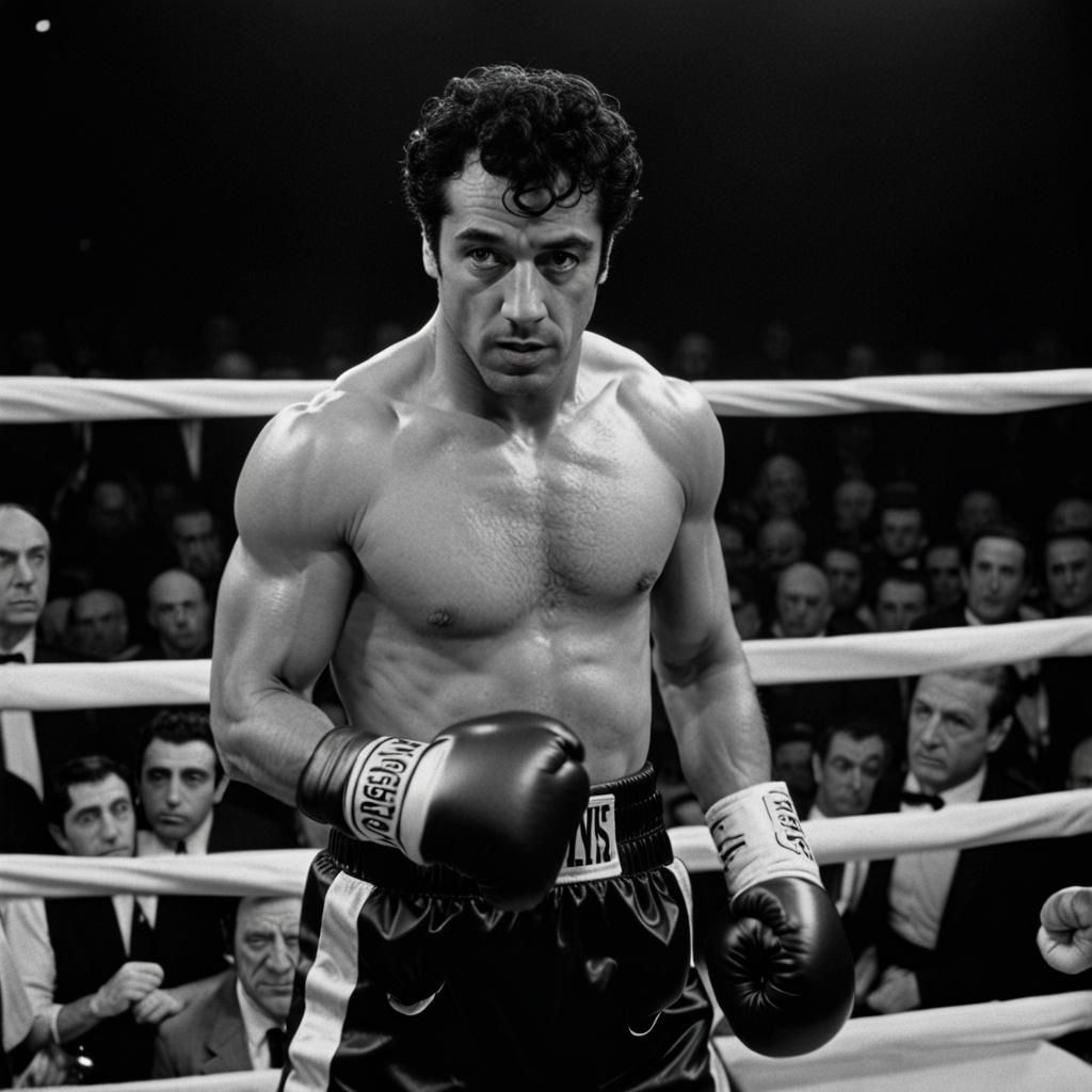 Dramatic Boxing Portrait in Black and White Film Style