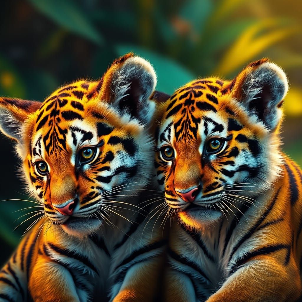 Surreal Royal Bengal Tiger Cubs in Hyperrealistic Style