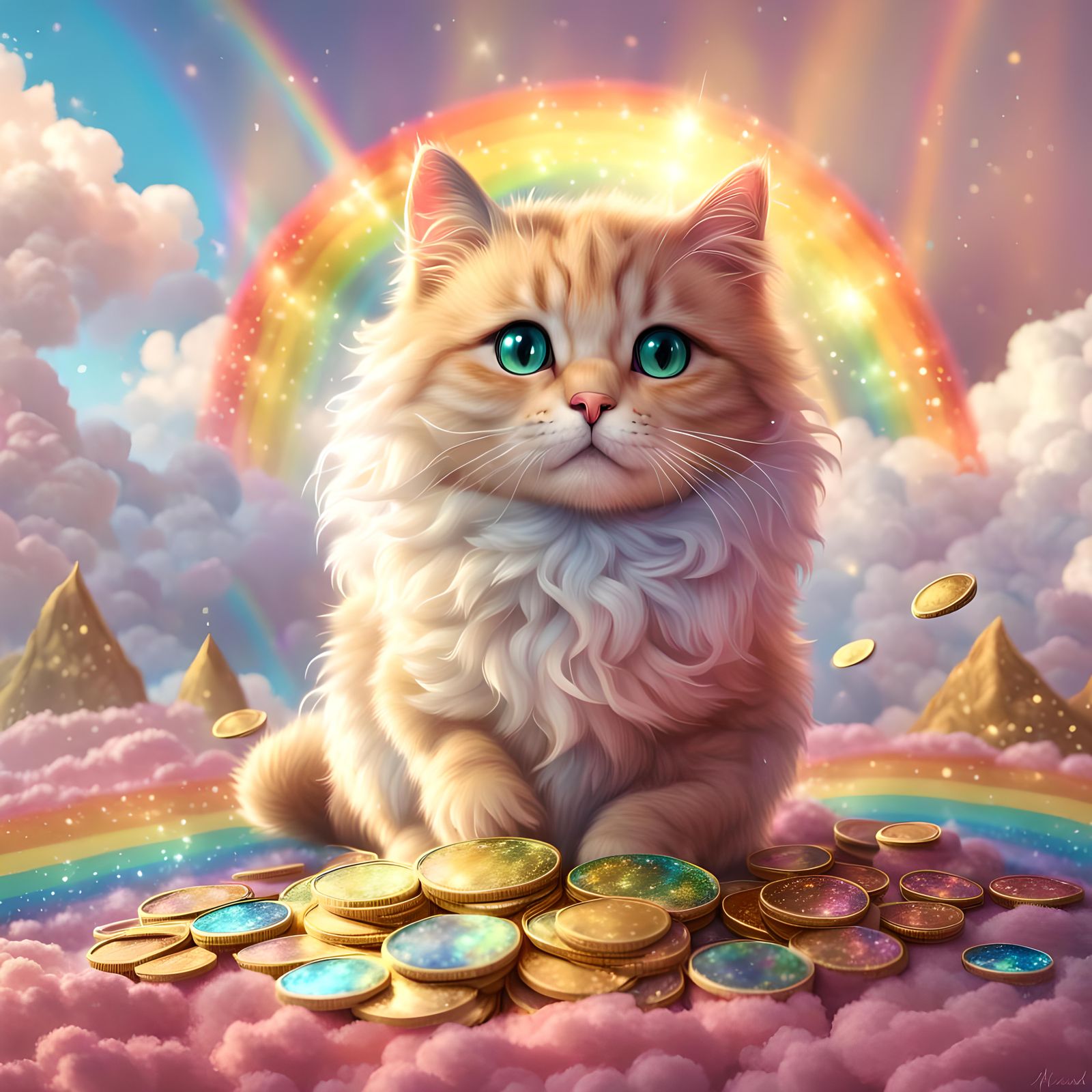 Glittery Cat in a Rainbow Fantasy Wonderland