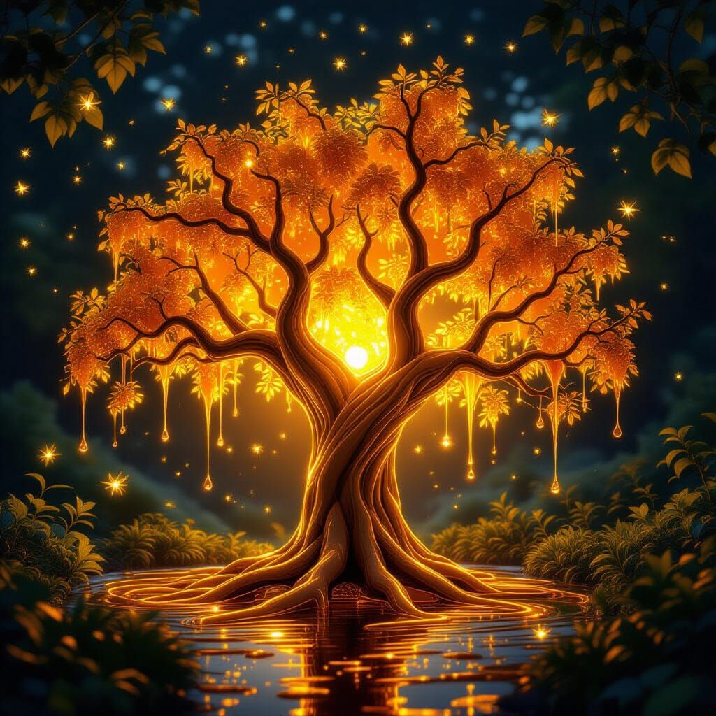 Majestic Honey Tree Glowing with Light
