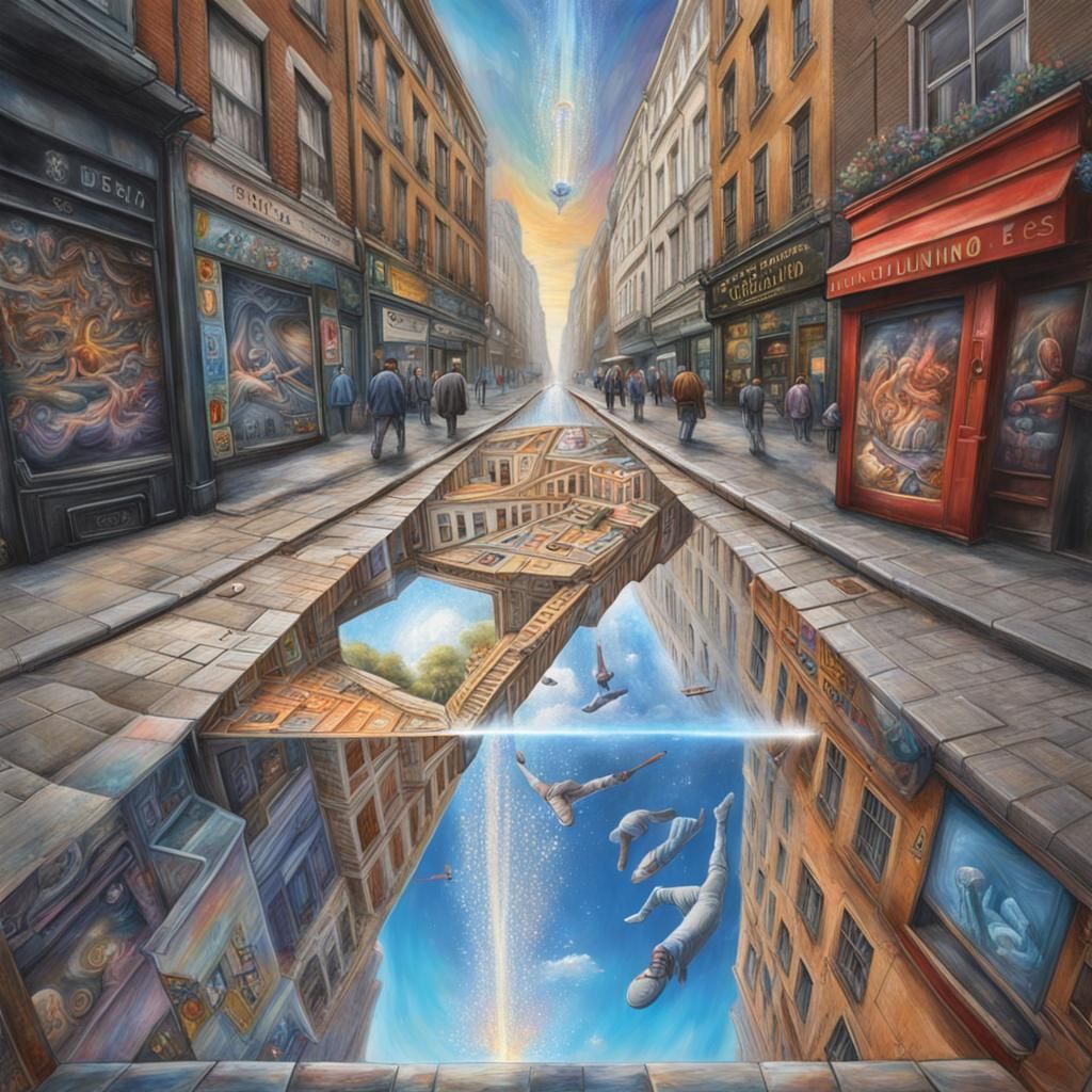 Inverted Surreal Street Art Illusion in Holographic Style