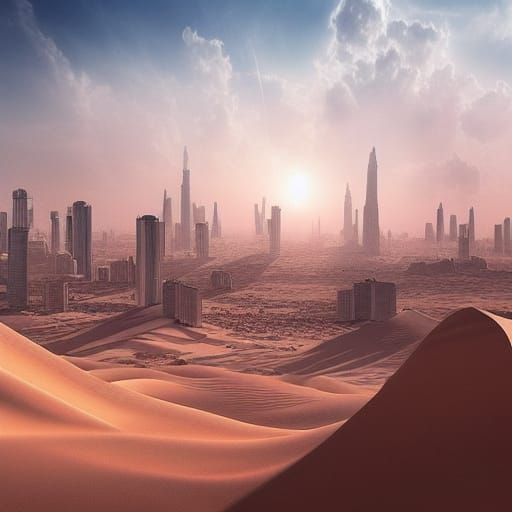 Futuristic Arabian Mega City in Desert Landscape