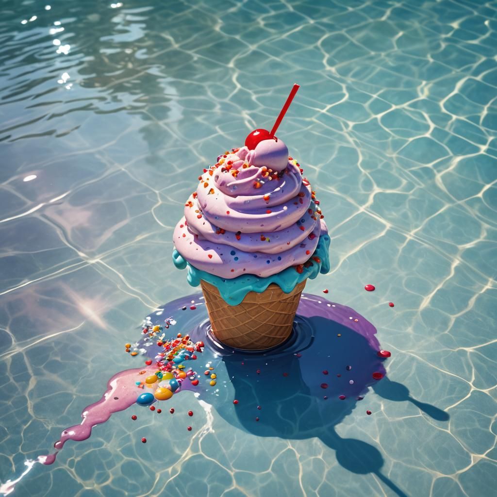 Colorful Ice Cream by a Pool: Dreamlike Concept Art