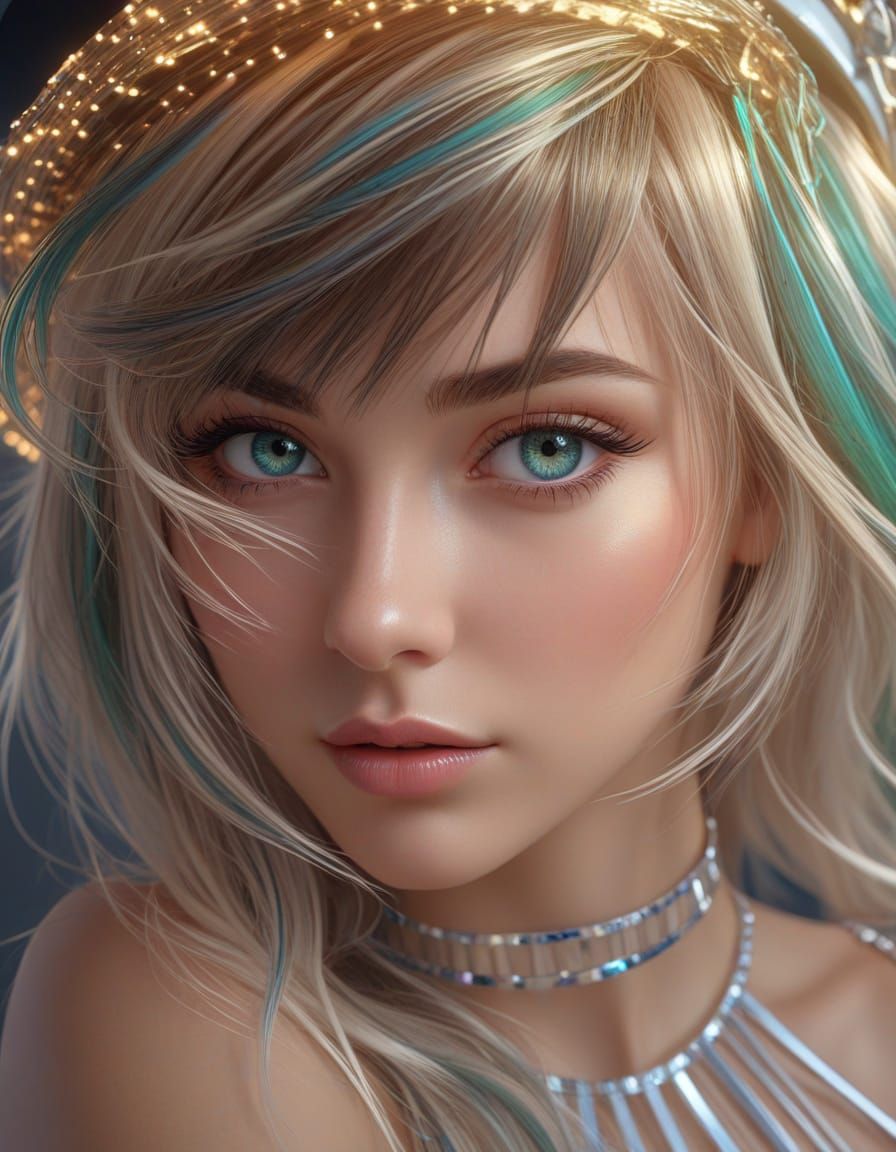 Alluring Woman with Streaked Hair and Kaleidoscope Eyes